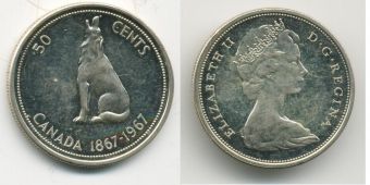 50 Центов Канада 1967 год, волк, Серебро 