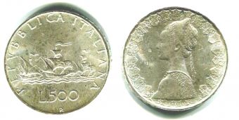 Италия 500 Лир 1970 год Парусник