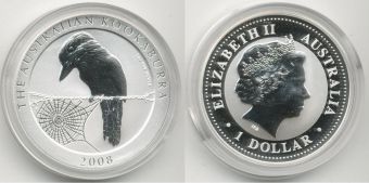 Доллар 2008 Кукабурра Серебро Пруф Унция